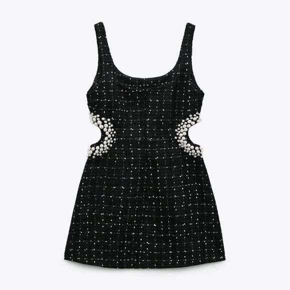 ZARA WOMEN'S TEXTURED DRESS WITH PEARL BEADS - Picture 9 of 9